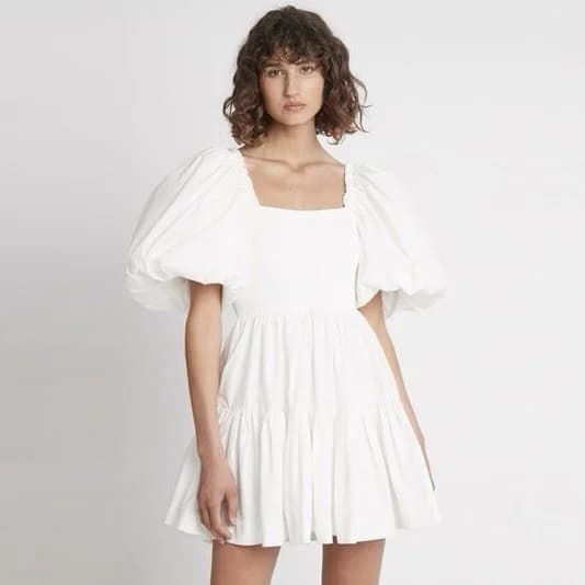 Aje Casa Puff Sleeve Cotton Mini Dress Ivory AU 6 8 / US 2 4 / XS Coastal Summer