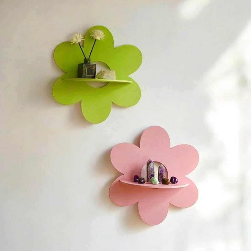 Vintage Style Set of 2 Flower Wall Shelves 60s 70s Retro Daisy Wall Decore